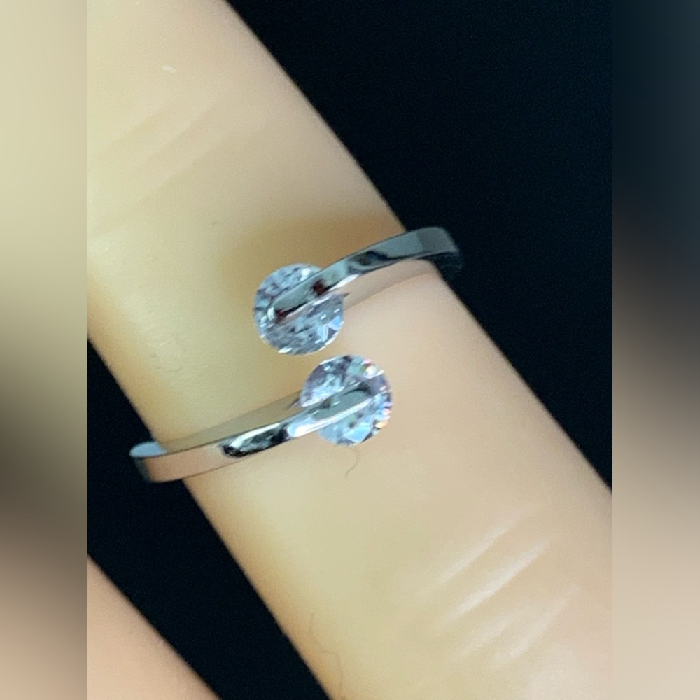 925 Sterling Silver Adjustable Open Ring Double C… - image 7